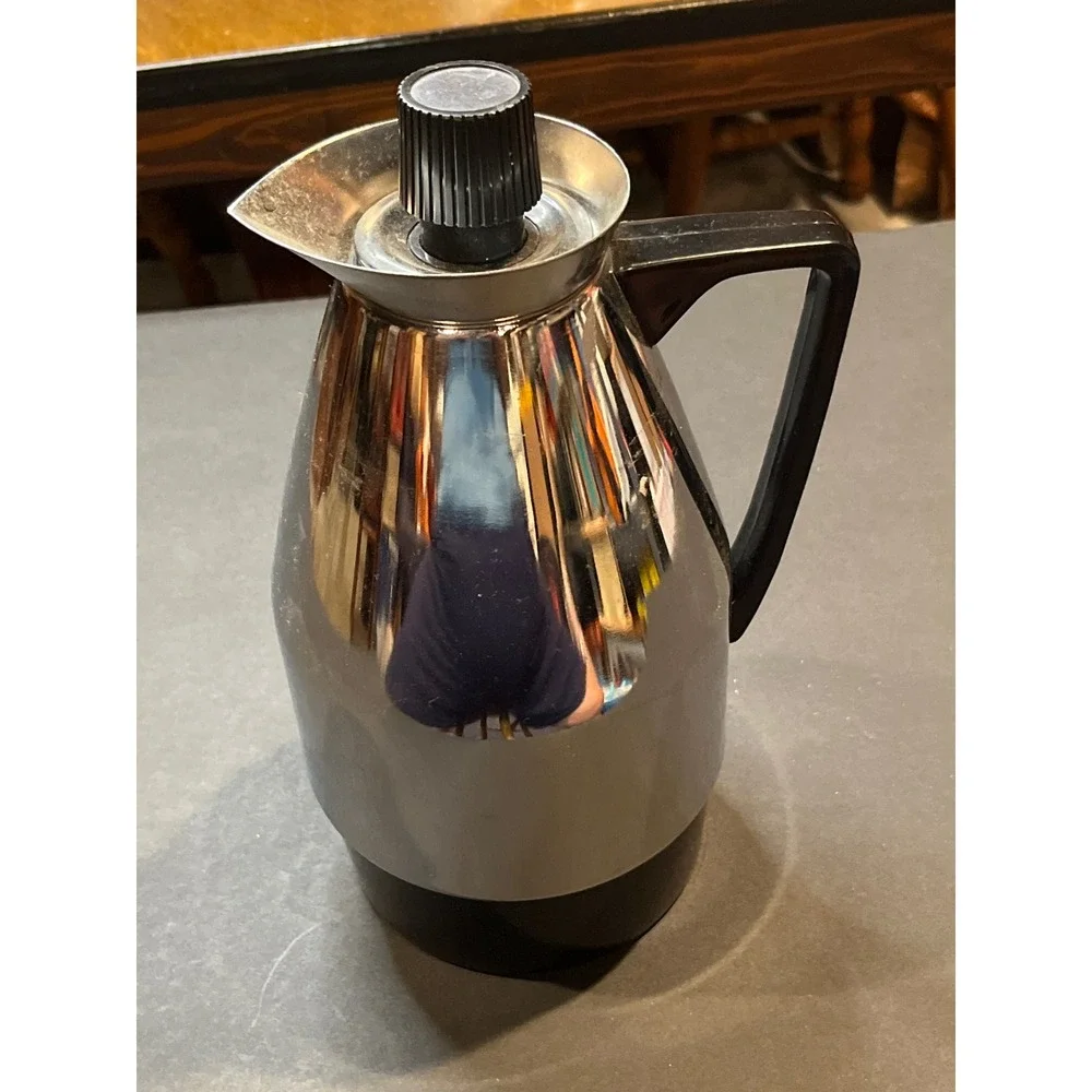 Vintage Chrome Vacuum Insulated Coffee Carafe Thermal Pitcher Mid Century Modern